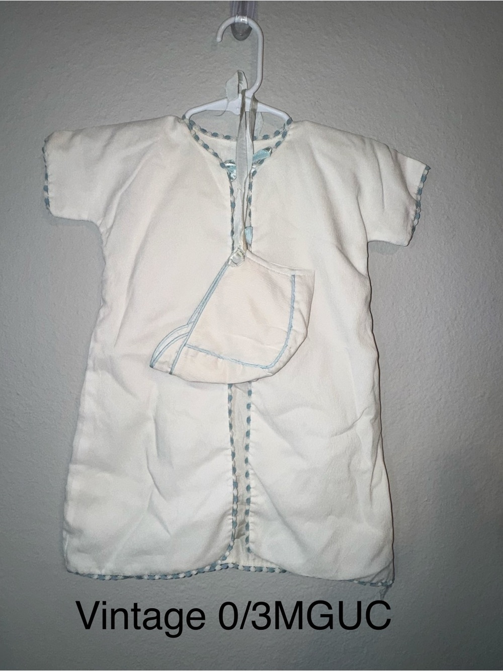 Vintage Neutral White Baby Sleep Sack with Light Blue Trim - Soft